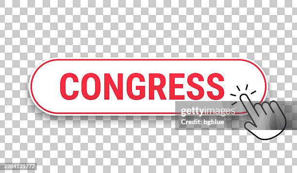 congress - 3d click web button with hand cursor on blank background - hand pushing button stock illustrations