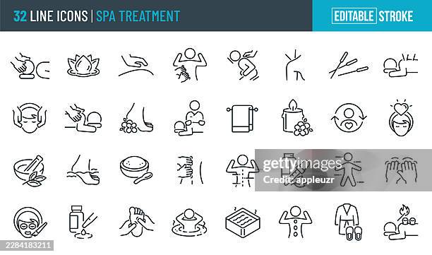spa treatment thin line icons - editable stroke - acupuncture stock illustrations