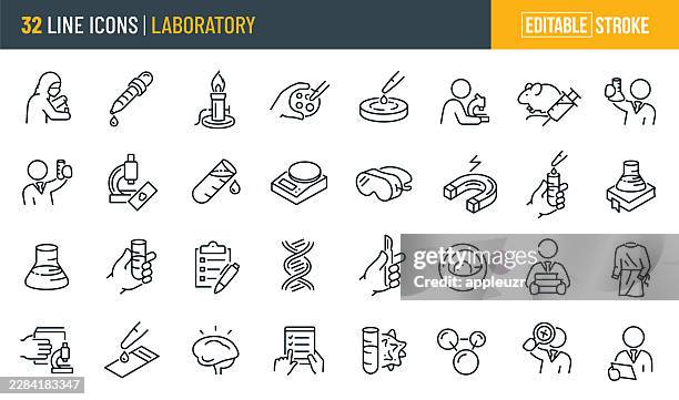 laboratory thin line icons - editable stroke - microbiologist stock illustrations