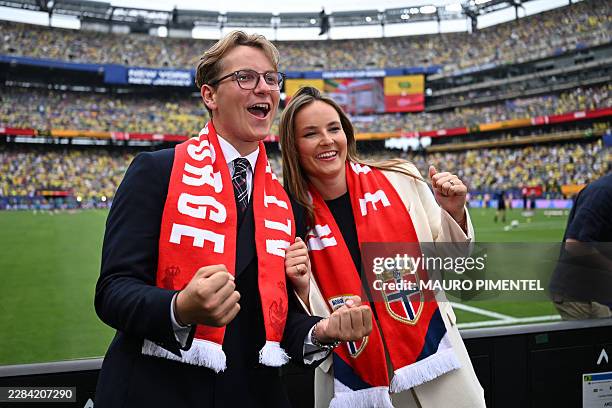 Norwegian Prince Sverre Magnus and Princess Ingrid Alexandra of Norway pose for a photo ahead of the 2026 World Cup round of 16 football match...
