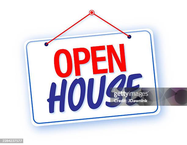 open house real estate store sign on angle with shadow on white background - open house stock illustrations