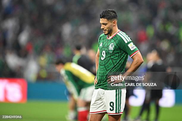 Mexico's forward Raul Jimenez reacts after losing the 2026 World Cup round of 16 football match between Mexico and England at the Mexico City Stadium...