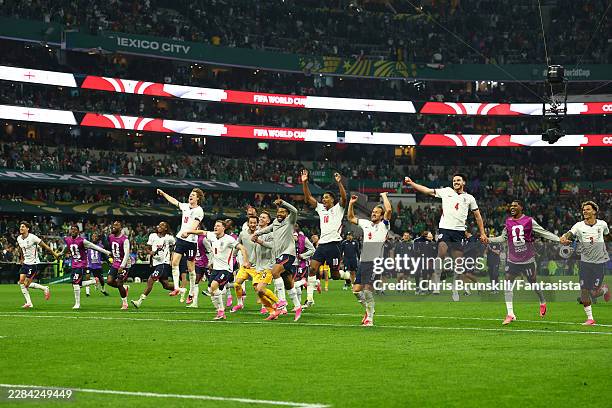 The England players celebrate at the end of the FIFA World Cup 2026 Round of 16 match between Mexico and England at Mexico City Stadium on July 5,...