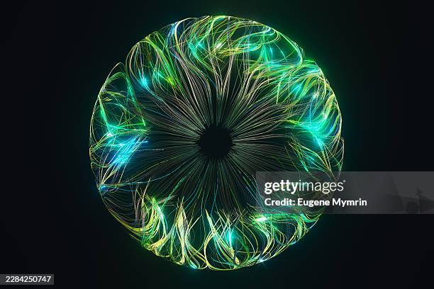 glowing fiber optic data sphere ai network - artificial neural network stock pictures, royalty-free photos & images