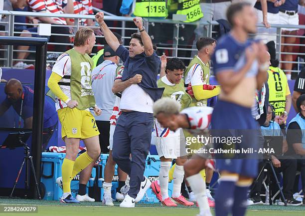 Mauricio Pochettino Manager / Head Coach of USA celebrates victory during the FIFA World Cup 2026 Round Of 32 match between United States and Group...
