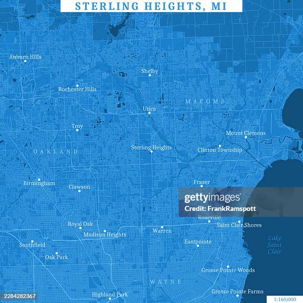 sterling heights mi area 160k vector road map blue - troy stock illustrations