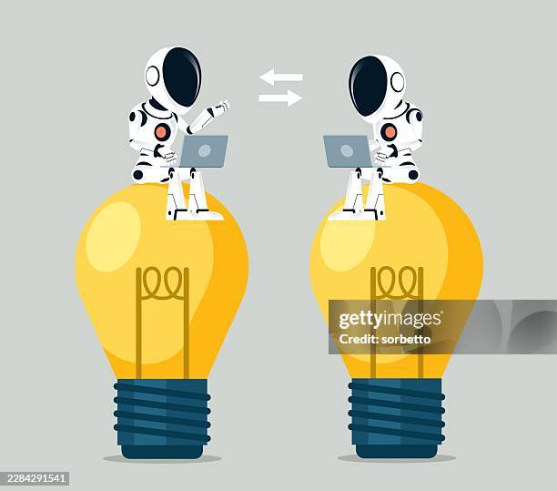 artificially intelligent robot - lightbulb - value creation stock illustrations