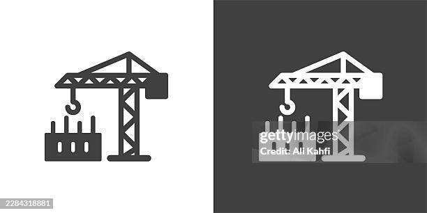 tower crane glyph solid icon. solid icon that can be applied anywhere, simple, pixel perfect and modern style - construction planning stock illustrations