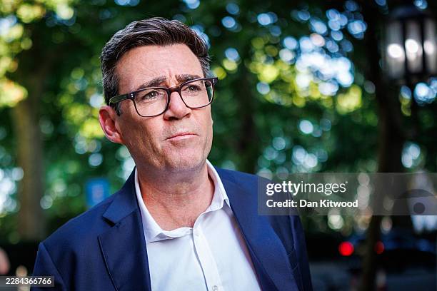 Labour MP Andy Burnham leaves Millbank studios after speaking on LBC's Andrew Marr show on July 02, 2026 in London, England. Soon to be Prime...