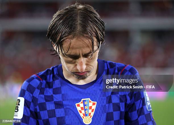 Luka Modric of Croatia reacts after the 1-2 loss during the FIFA World Cup 2026 Round of 32 match between Portugal and Croatia at Toronto Stadium on...