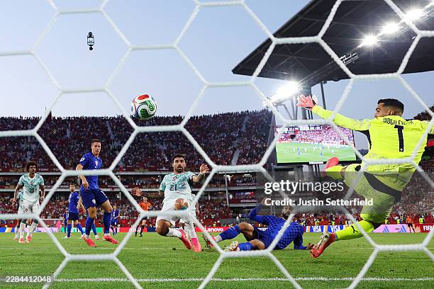 Josko Gvardiol of Croatia scores a goal that was ruled offside following a VAR review during the FIFA World Cup 2026 Round of 32 match between...