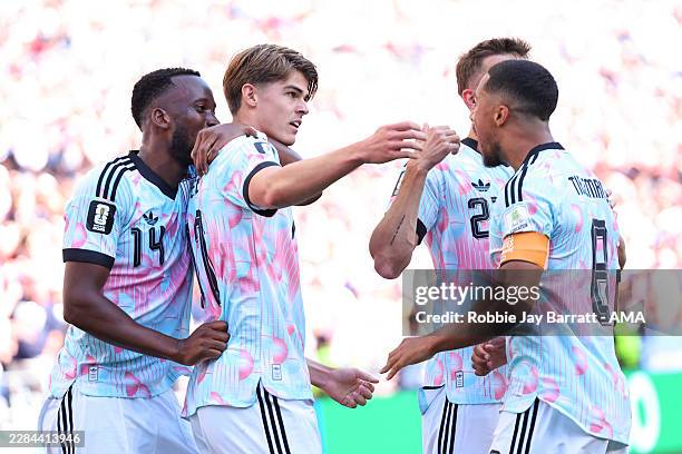 Charles De Ketelaere of Belgium celebrates after scoring a goal to make it 0-2 during the FIFA World Cup 2026 Round Of 16 match between USA and...