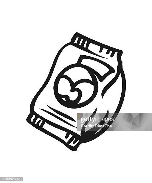 snack packaging hand drawn silhouette - snack packaging pouche outline icon, sketch, tattoo, sticker - flexible packaging stock illustrations