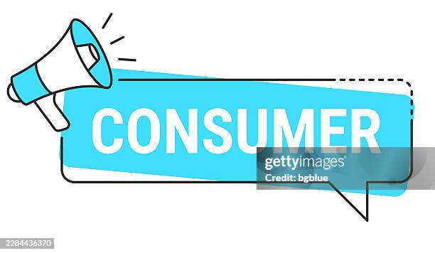 consumer - speech bubble and megaphone on white background - blue texting bubble stock illustrations
