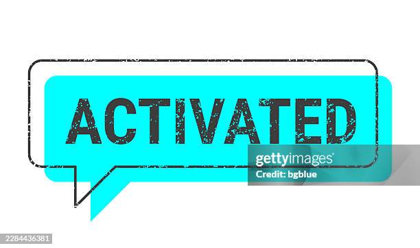 activated - blue grunge speech bubble on blank background. - voice activated stock illustrations