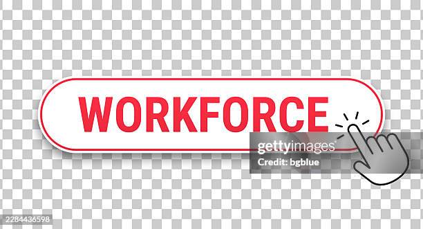workforce - 3d click web button with hand cursor on blank background - pressing red button stock illustrations