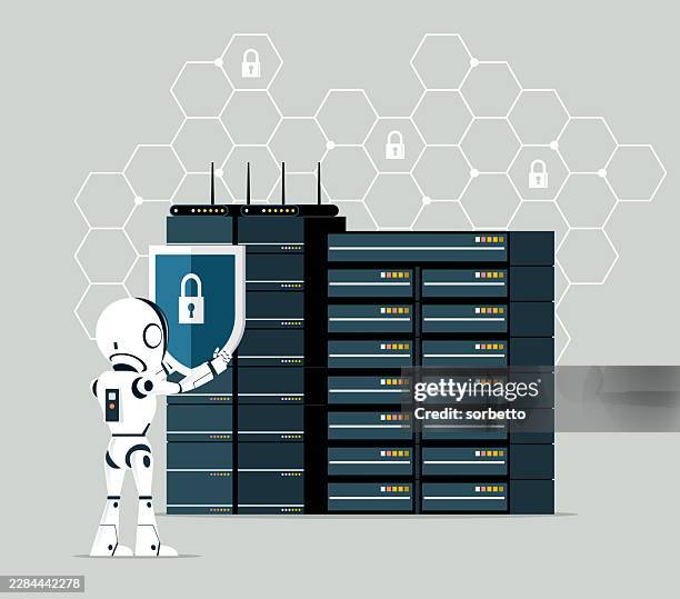 data protection - robot - data center stock illustrations