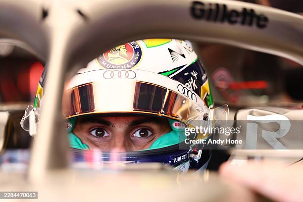 Gabriel Bortoleto of Brazil and Audi F1 Team prepares to drive during practice ahead of the F1 Grand Prix of Great Britain at Silverstone Circuit on...