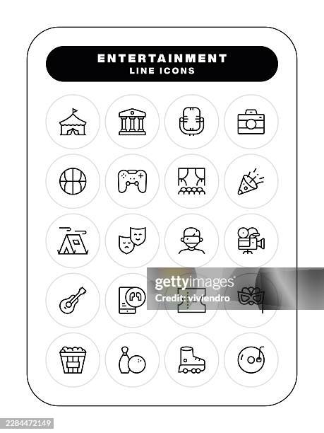entertainment line icon set. editable stroke. pixel perfect. - popcorn background stock illustrations