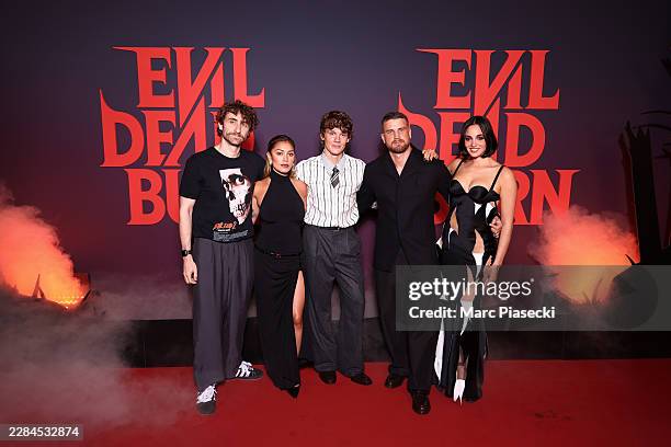 Florent Bernard, Luciane Buchanan, Hunter Doohan, Sebastien Vanicek and Souheila Yacoub attend the "Evil Dead Burn" Paris Premiere at Grand Rex on...