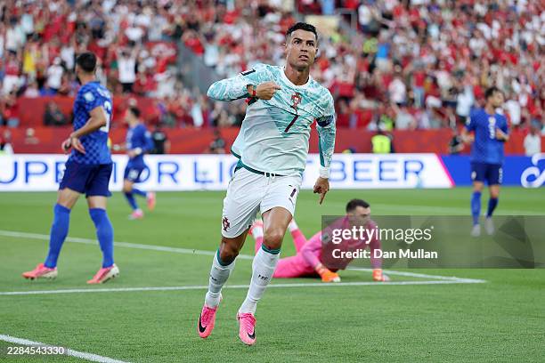 Cristiano Ronaldo of Portugal celebrates scoring a goal which was ruled offside during the FIFA World Cup 2026 Round Of 32 match between Portugal and...