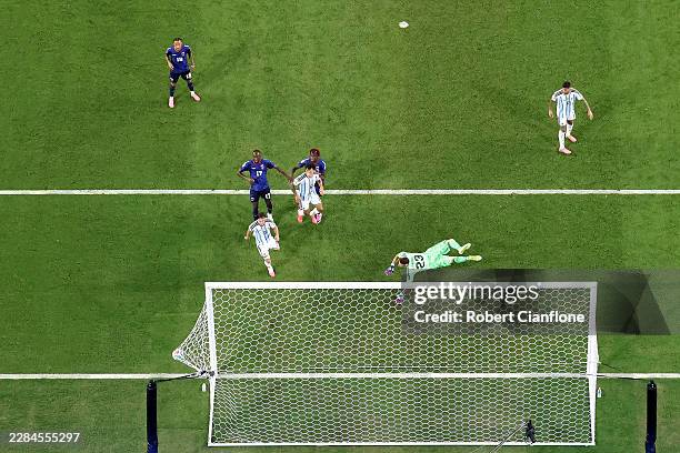 Emiliano Martinez of Argentina concedes a second goal to Sidny Lopes Cabral of Cabo Verde during the FIFA World Cup 2026 Round of 32 match between...