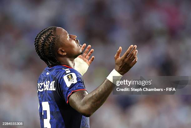 Sidny Lopes Cabral of Cabo Verde celebrates scoring his team's second goal during the FIFA World Cup 2026 Round of 32 match between Argentina and...