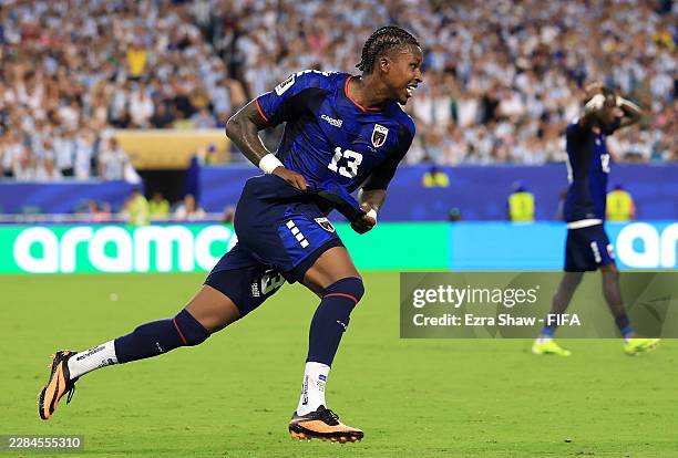 Sidny Lopes Cabral of Cabo Verde celebrates scoring his team's second goal during the FIFA World Cup 2026 Round of 32 match between Argentina and...