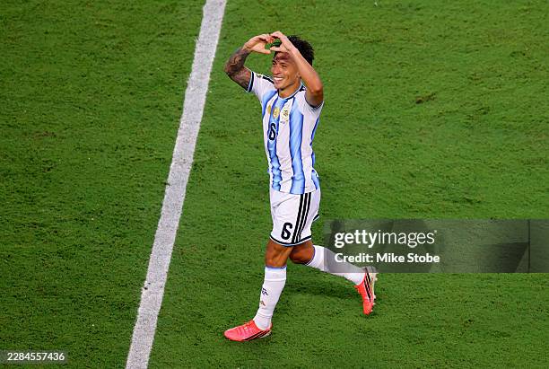 Lisandro Martinez of Argentina celebrates scoring his team's second goal during the FIFA World Cup 2026 Round of 32 match between Argentina and Cabo...