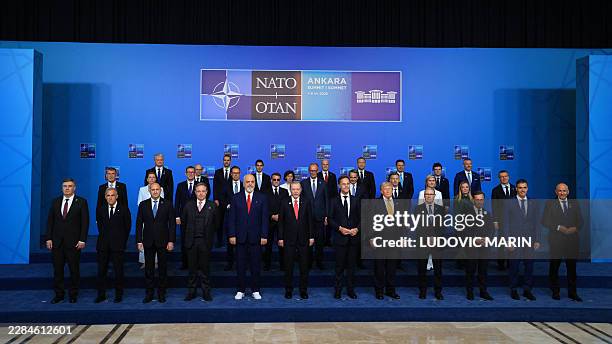 Turkey's President Recep Tayyip Erdogan, Germany's Chancellor Friedrich Merz, NATO Secretary General Mark Rutte, US President Donald Trump, Britain's...