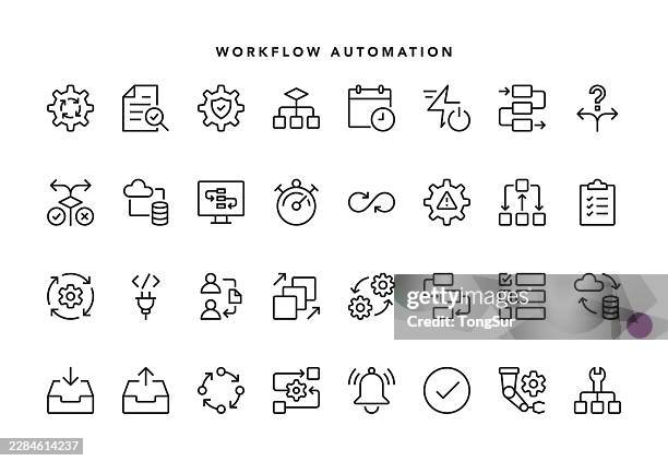 workflow automation line icons - trigger stock illustrations