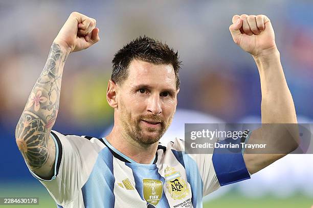 Lionel Messi of Argentina acknowledges fans after the 3-2 win during the FIFA World Cup 2026 Round of 32 match between Argentina and Cabo Verde at...