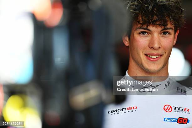 Fourteenth placed qualifier Oliver Bearman of Great Britain and Haas F1 is interviewed during qualifying ahead of the F1 Grand Prix of Great Britain...