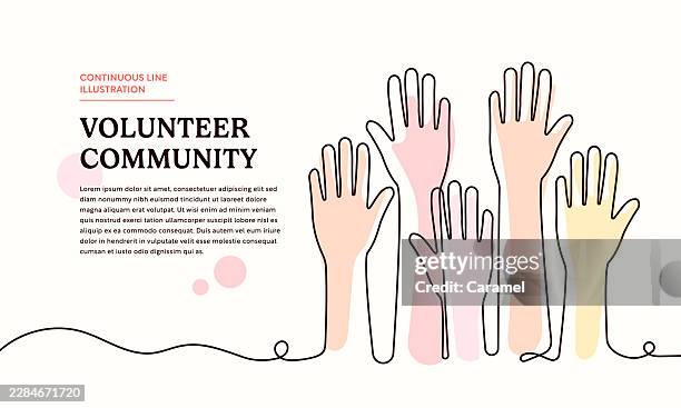 volunteer community continuous line art illustration - hands line drawing stock illustrations