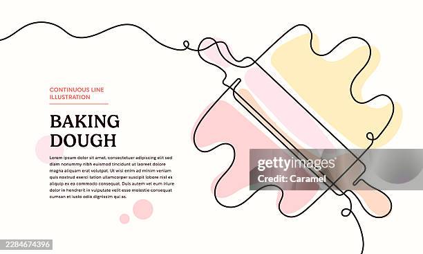 baking dough continuous line art illustration - kneading bread stock illustrations