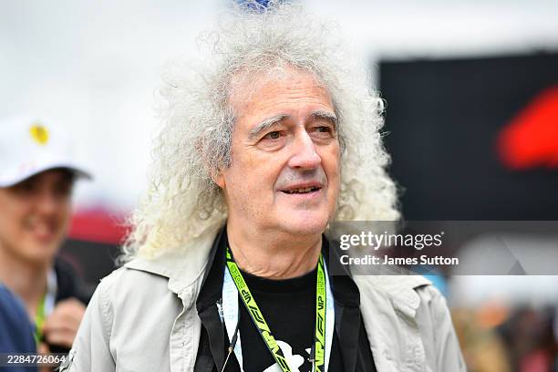 Sir Brian May looks on in the Paddock prior to the F1 Grand Prix of Great Britain at Silverstone Circuit on July 05, 2026 in Northampton, England.