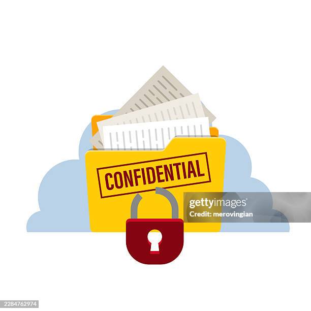confidential folder with secure documents and padlock icon - security response stock illustrations