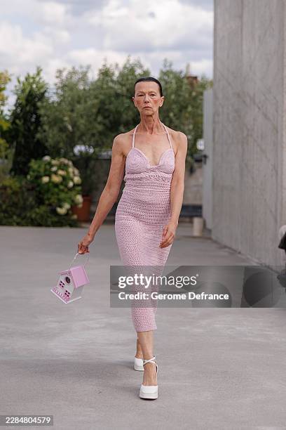 Model walks the runway at the Marie-Louise Müller fashion show during the Berlin Fashion Week Spring/Summer 2027 at Lobe Block on July 5, 2026 in...