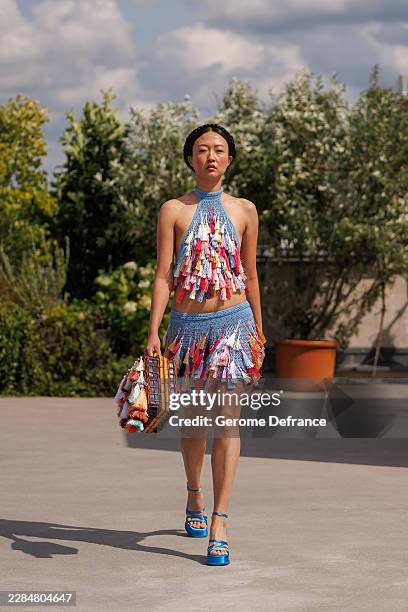 Model walks the runway at the Marie-Louise Müller fashion show during the Berlin Fashion Week Spring/Summer 2027 at Lobe Block on July 5, 2026 in...