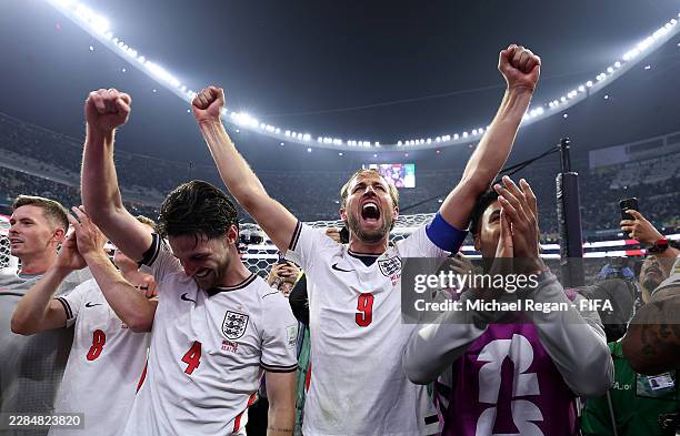 Harry Kane of England celebrates after the team's 3-2 victory during the FIFA World Cup 2026 Round of 16 match between Mexico and England at Mexico...