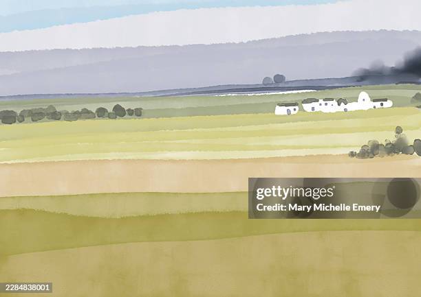 wide open landscape over fields - open field stock illustrations