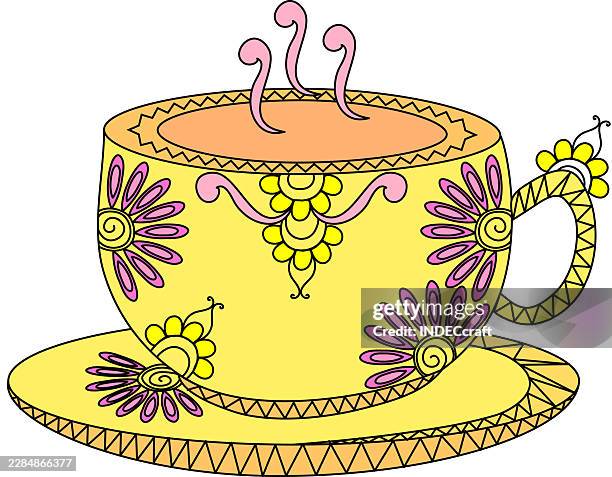 tea cup and saucer design - tea time stock illustrations