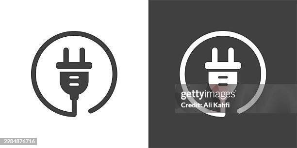 charging plug glyph solid icon. solid icon that can be applied anywhere, simple, pixel perfect and modern style - electrical contracting stock illustrations