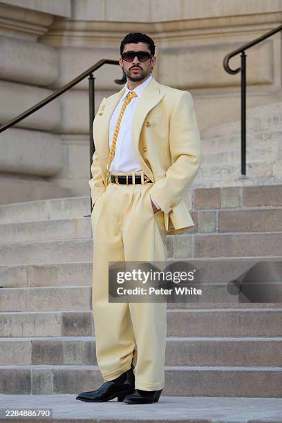 Benito Martinez Ocasio a.k.a. Bad Bunny attends the Schiaparelli Haute Couture Fall/Winter 2026/2027 show as part of Paris Fashion Week on July 06,...
