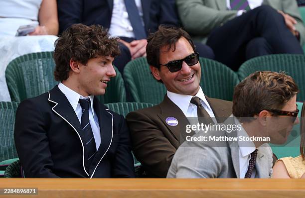 Formula One racing driver Andrea Kimi Antonelli and former tennis player Roger Federer are seen attending in the Royal Box on day eight of The...