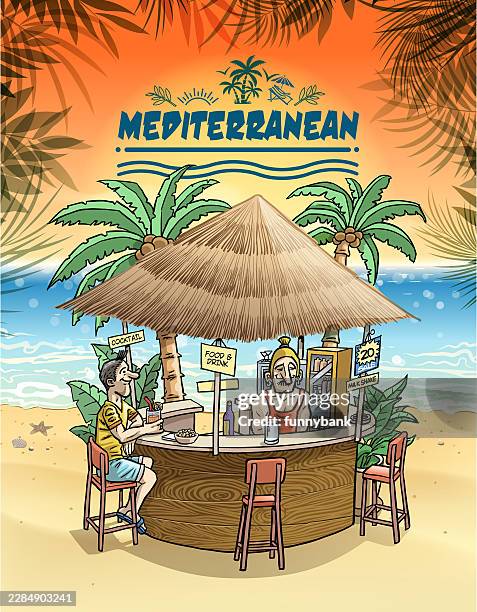tiki bar time - bar stool stock illustrations