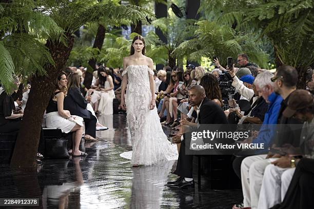 Model walks the runway during the Christian Dior Haute Couture Fall/Winter 2026-2027 fashion show as part of Paris Fashion Week on July 06, 2025 in...
