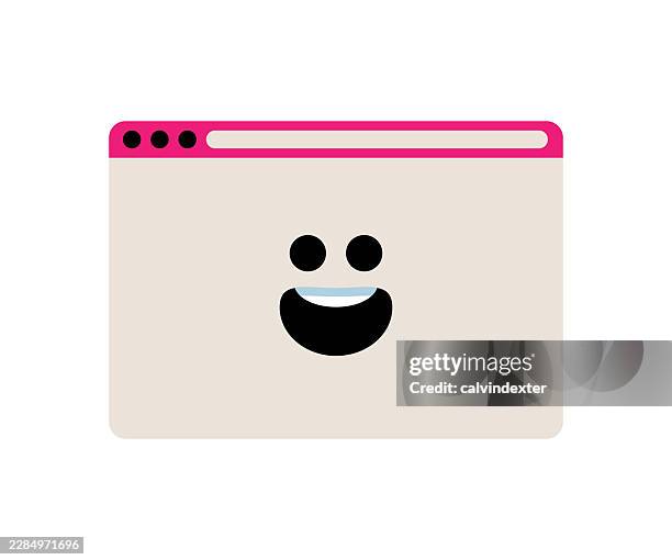 retro style web browser with smiling emoji - old internet browser stock illustrations