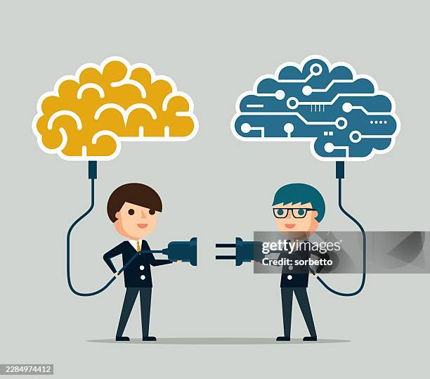 businessmen - collective ideas - smart plug stock illustrations
