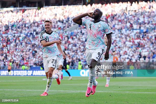 Romelu Lukaku of Belgium celebrates with Timothy Castagne after scoring the team's fourth goal during the FIFA World Cup 2026 Round of 16 match...